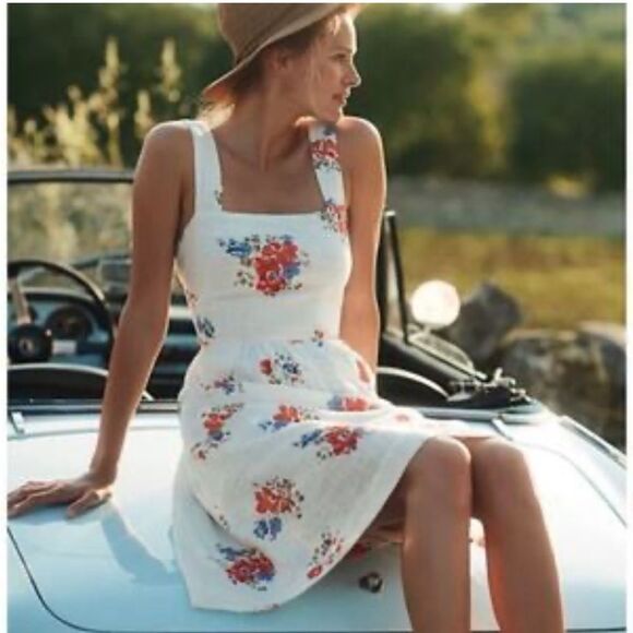 Meadow Rue by Anthropologie Ingalls White Gauzy Cotton Floral Print Dress Size 8 - Picture 1 of 11